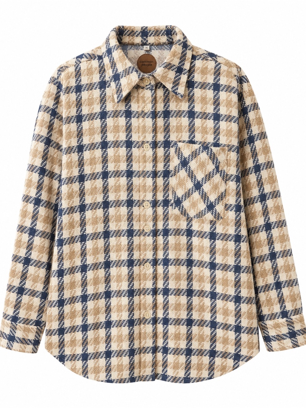 Common People Women’s XL Plaid Shacket Overshirt Cream Tan Navy Textured Button